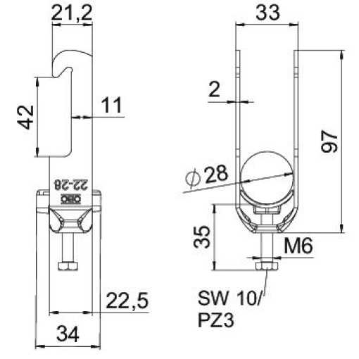 Abraçadeira BBS 2056 22-28mm Aço Galvanizado por imersão a quente após maquinação