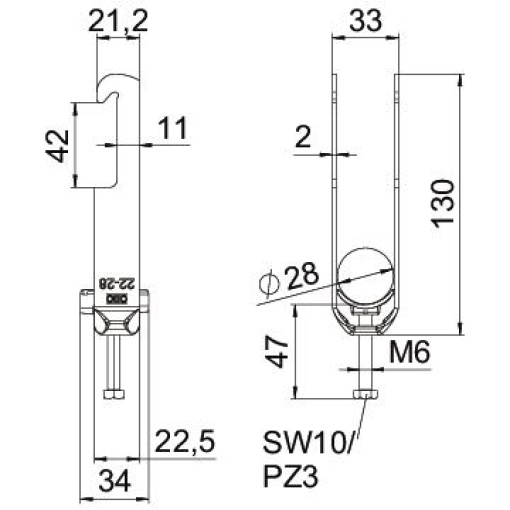 Abraçadeira BBS 2056 dupla 22-28mm Aço Galvanizado por imersão a quente após maquinação