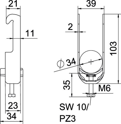 Abraçadeira BBS 2056 28-34mm Aço galvanizado por imersão a quente após maquinação