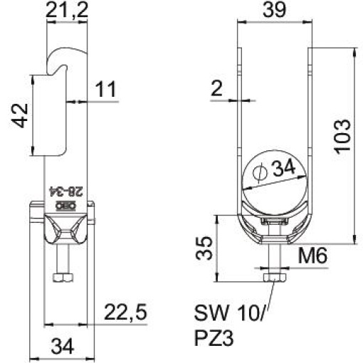 Abraçadeira BBS 2056 28-34mm Aço Galvanizado por imersão a quente após maquinação