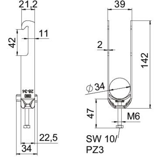 Abraçadeira BBS 2056 dupla 28-34mm Aço Galvanizado por imersão a quente após maquinação