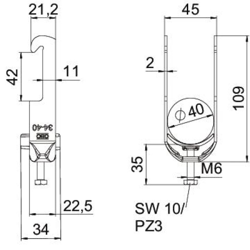 Abraçadeira BBS 2056 34-40mm Aço Galvanizado por imersão a quente após maquinação