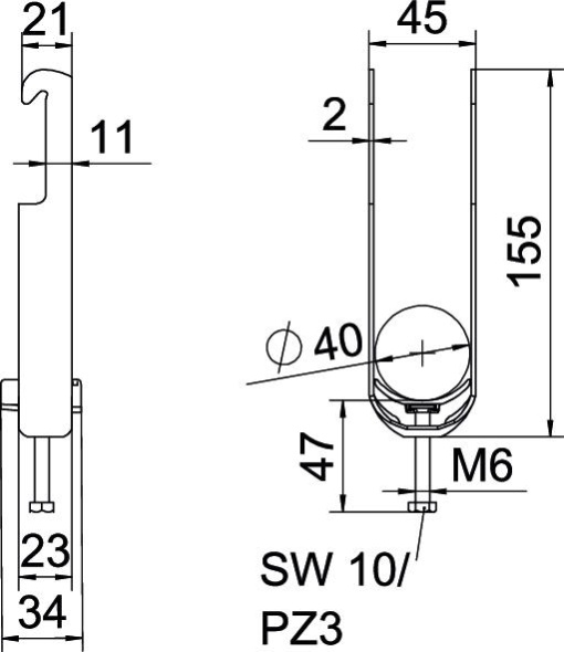 Abraçadeira BBS 2056 dupla 34-40mm Aço galvanizado por imersão a quente após maquinação