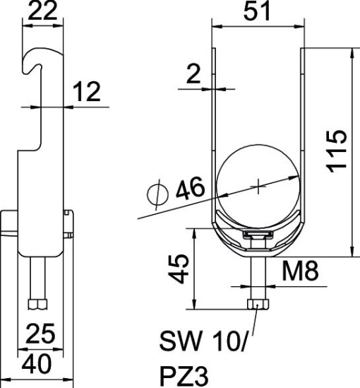 Abraçadeira BBS 2056 40-46mm Aço galvanizado por imersão a quente após maquinação