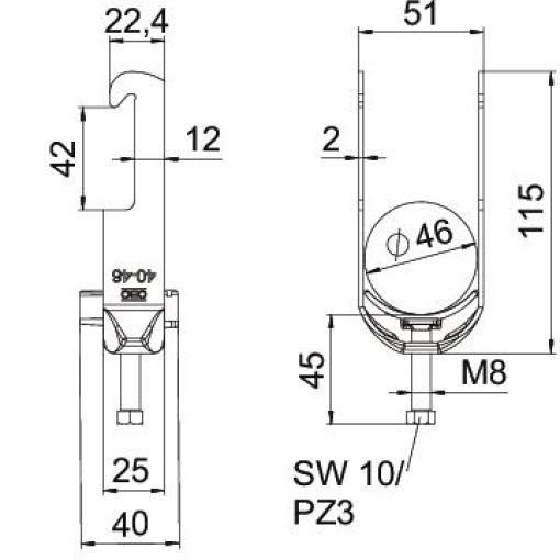 Abraçadeira BBS 2056 40-46mm Aço Galvanizado por imersão a quente após maquinação
