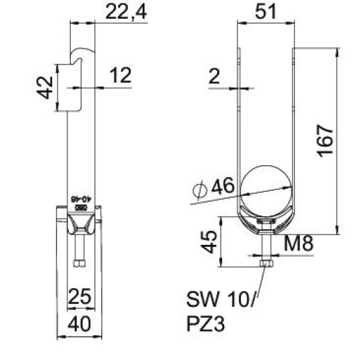 Abraçadeira BBS 2056 dupla 40-46mm Aço Galvanizado por imersão a quente após maquinação