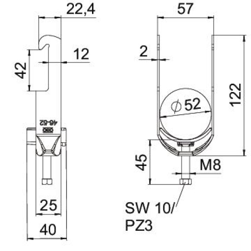 Abraçadeira BBS 2056 46-52mm Aço Galvanizado por imersão a quente após maquinação
