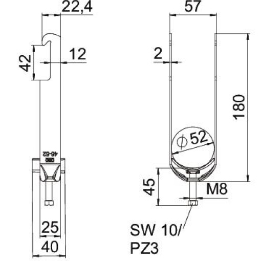 Abraçadeira BBS 2056 dupla 46-52mm Aço Galvanizado por imersão a quente após maquinação