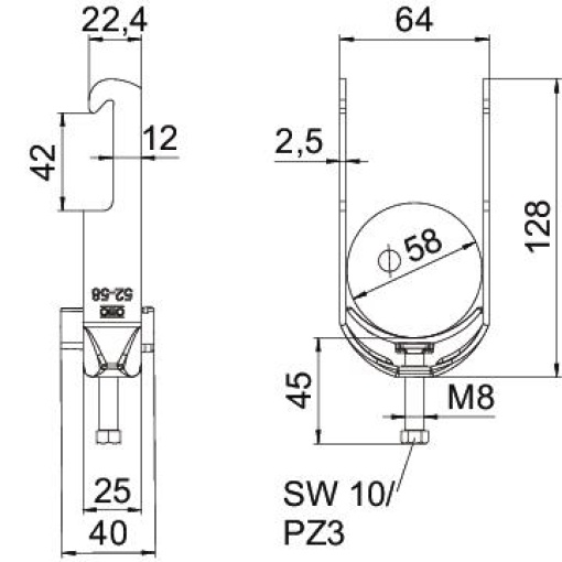 Abraçadeira BBS 2056 52-58mm Aço Galvanizado por imersão a quente após maquinação
