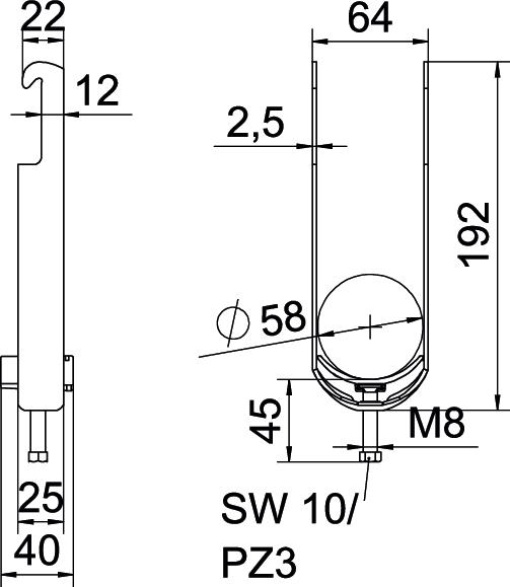 Abraçadeira BBS 2056 dupla 52-58mm Aço galvanizado por imersão a quente após maquinação