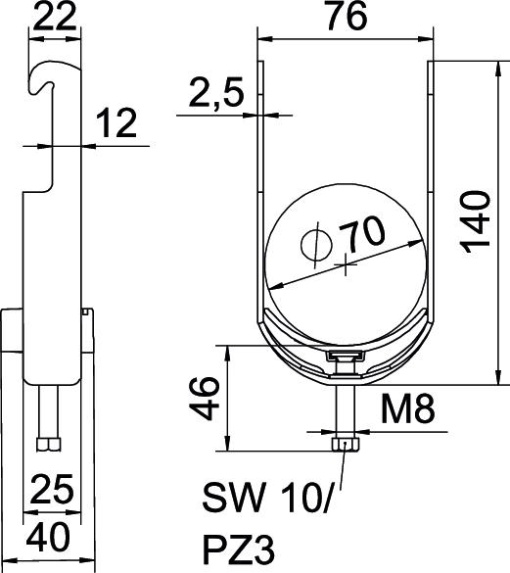 Abraçadeira BBS 2056 64-70mm Aço galvanizado por imersão a quente após maquinação