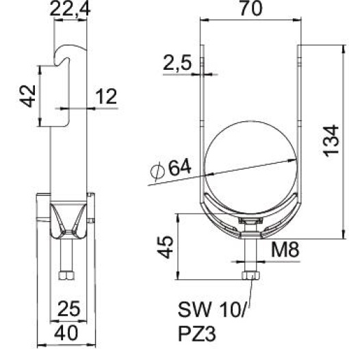 Abraçadeira BBS 2056 58-64mm Aço inoxidável, livre de ferrugem 1.4301 A2 1.4301 brilhante, pós-tratamento