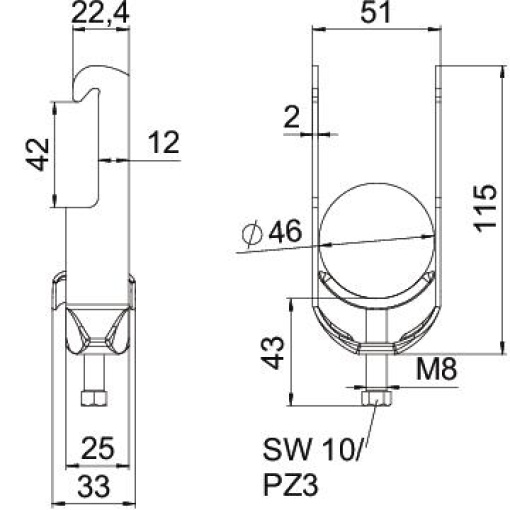 Abraçadeira BBS 2056 40-46mm Aço inoxidável, livre de ferrugem 1.4301 A2 1.4301 brilhante, pós-tratamento
