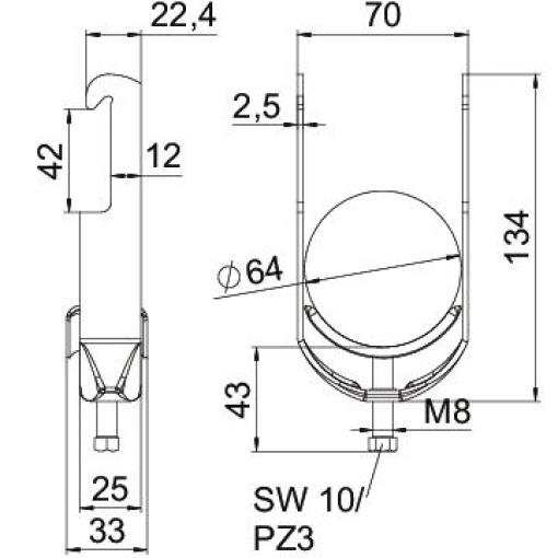 Abraçadeira BBS 2056 58-64mm Aço inoxidável, livre de ferrugem 1.4301 A2 1.4301 brilhante, pós-tratamento