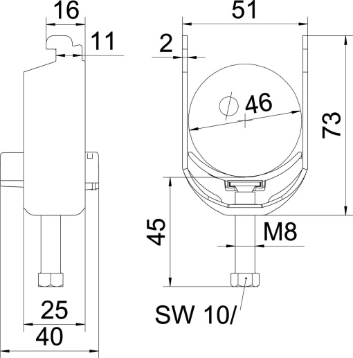 Abraçadeira BBS 2056 40-46mm Aço inoxidável, livre de ferrugem A2 1.4301 brilhante, pós-tratamento