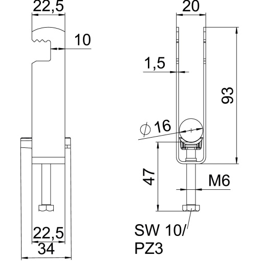 Abraçadeira BBS 2056 tripla 12-16mm Aço Galvanizado por imersão a quente após maquinação