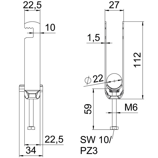 Abraçadeira BBS 2056 tripla 16-22mm Aço Galvanizado por imersão a quente após maquinação