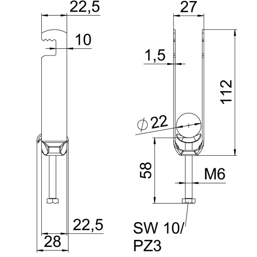 Abraçadeira BBS 2056 tripla 16-22mm Aço Galvanizado por imersão a quente após maquinação