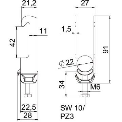 Abraçadeira BBS 2056 16-22mm Aço Galvanizado por imersão a quente após maquinação