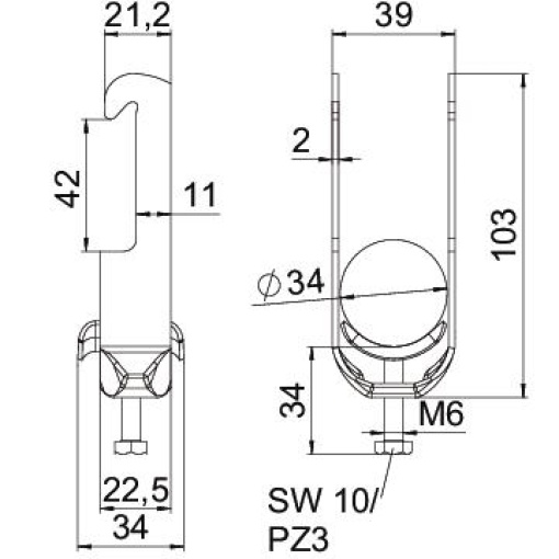 Abraçadeira BBS 2056 28-34mm Aço Galvanizado por imersão a quente após maquinação