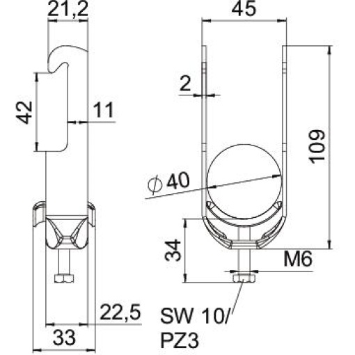 Abraçadeira BBS 2056 34-40mm Aço Galvanizado por imersão a quente após maquinação