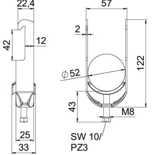Abraçadeira BBS 2056 46-52mm Aço Galvanizado por imersão a quente após maquinação