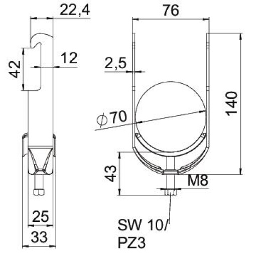 Abraçadeira BBS 2056 64-70mm Aço Galvanizado por imersão a quente após maquinação
