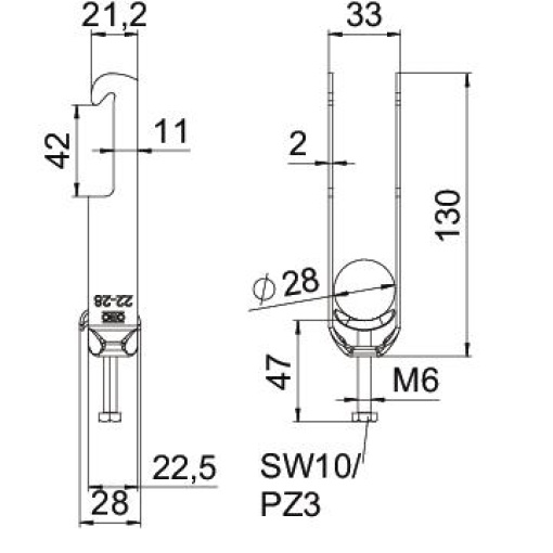 Abraçadeira BBS 2056 dupla 22-28mm Aço Galvanizado por imersão a quente após maquinação