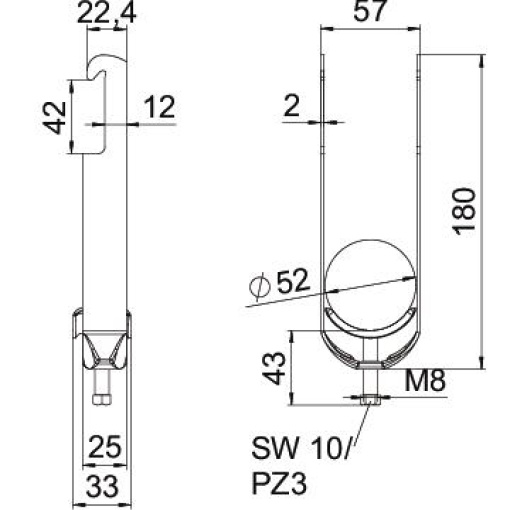 Abraçadeira BBS 2056 dupla 46-52mm Aço Galvanizado por imersão a quente após maquinação