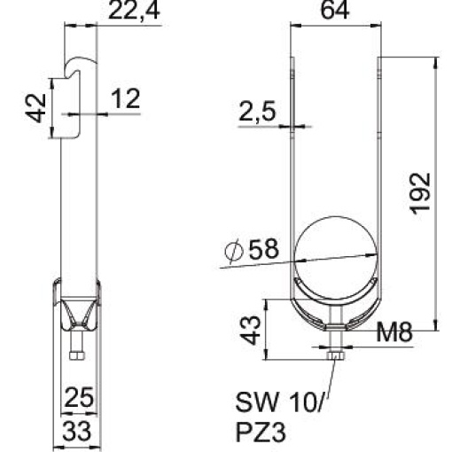 Abraçadeira BBS 2056 dupla 52-58mm Aço Galvanizado por imersão a quente após maquinação