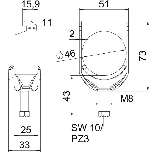 Abraçadeira BBS 2056 40-46mm Aço inoxidável, livre de ferrugem 1.4301 A2 1.4301 brilhante, pós-tratamento
