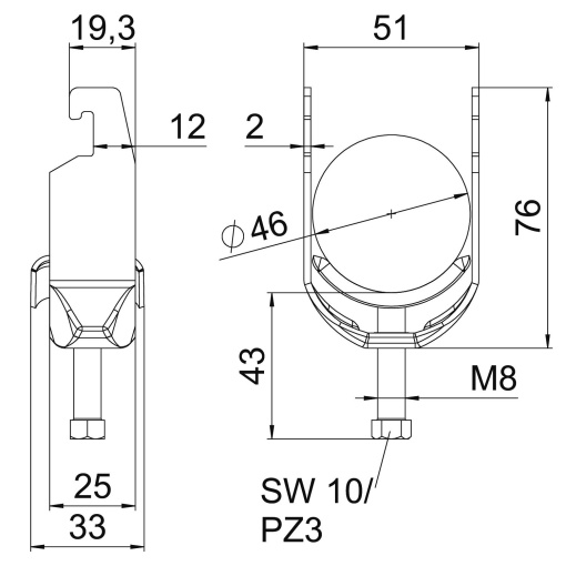 Abraçadeira BBS 2056 40-46mm Aço inoxidável, livre de ferrugem 1.4301 A2 1.4301 brilhante, pós-tratamento