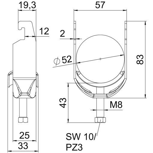 Abraçadeira BBS 2056 46-52mm Aço inoxidável, livre de ferrugem A2 1.4301 brilhante, pós-tratamento