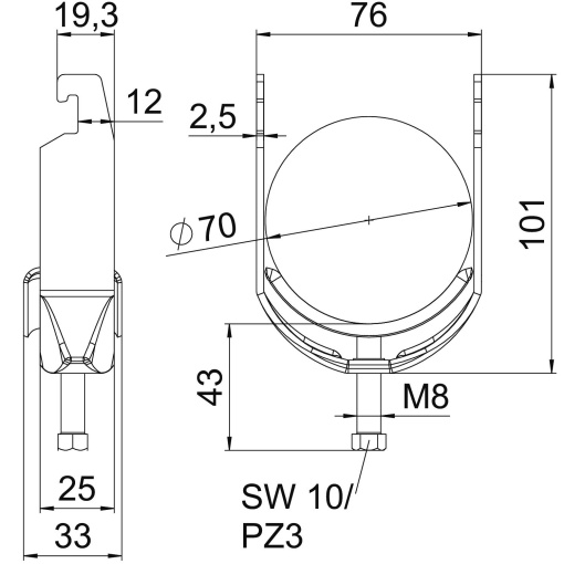 Abraçadeira BBS 2056 64-70mm Aço inoxidável, livre de ferrugem 1.4301 A2 1.4301 brilhante, pós-tratamento