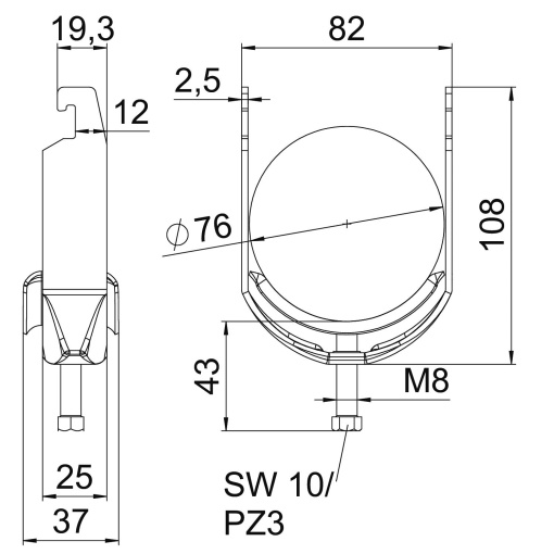 Abraçadeira BBS 2056 70-76mm Aço inoxidável, livre de ferrugem 1.4301 A2 1.4301 brilhante, pós-tratamento