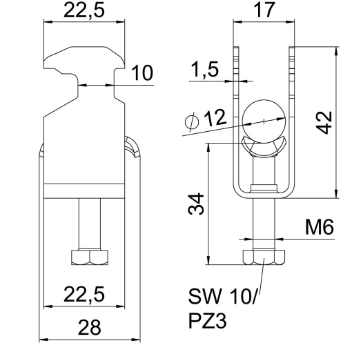 Abraçadeira BBS 2056 8-12mm Aço inoxidável 1.4571 A4 1.4571 brilhante, pós-tratamento
