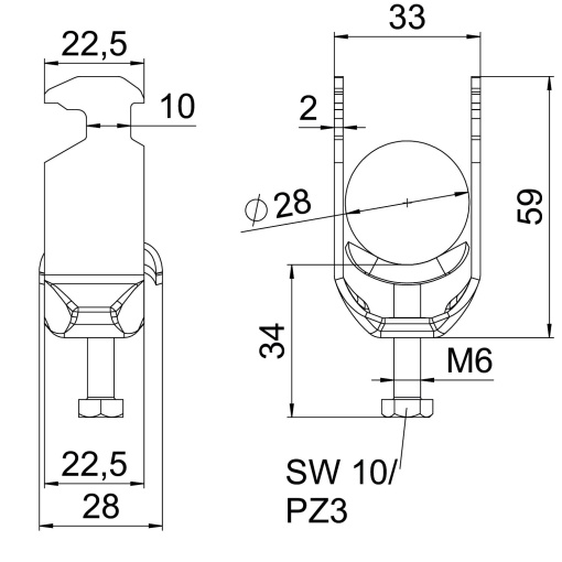Abraçadeira BBS 2056 22-28mm Aço inoxidável 1.4571 A4 1.4571 brilhante, pós-tratamento