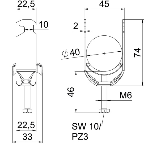 Abraçadeira BBS 2056 34-40mm Aço inoxidável 1.4571 A4 1.4571 brilhante, pós-tratamento