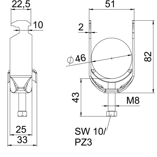 Abraçadeira BBS 2056 40-46mm Aço inoxidável 1.4571 A4 1.4571 brilhante, pós-tratamento