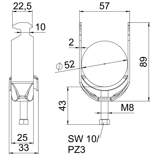 Abraçadeira BBS 2056 46-52mm Aço inoxidável 1.4571 A4 1.4571 brilhante, pós-tratamento