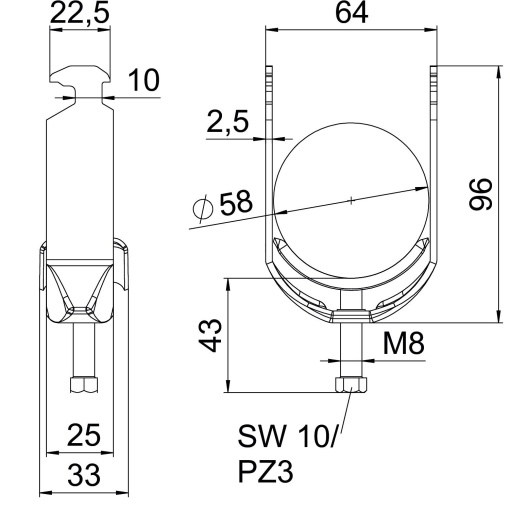 Abraçadeira BBS 2056 52-58mm Aço inoxidável 1.4571 A4 1.4571 brilhante, pós-tratamento