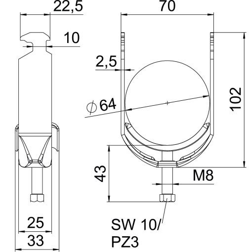 Abraçadeira BBS 2056 58-64mm Aço inoxidável 1.4571 A4 1.4571 brilhante, pós-tratamento