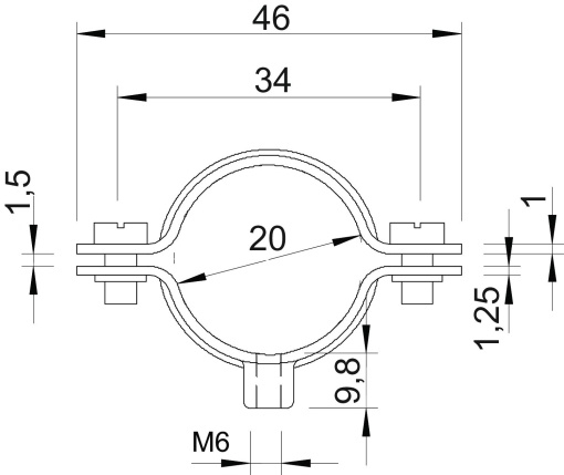 Abraçadeira metálica com rosca M6 18,5-20mm Aço inoxidável A4 1.4571 brilhante, pós-tratamento