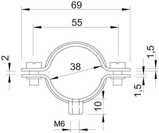 Abraçadeira metálica com rosca M6 36-38mm Aço inoxidável A4 1.4571 brilhante, pós-tratamento