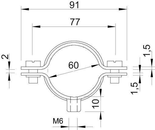 Abraçadeira metálica com rosca M6 58-60mm Aço inoxidável A4 1.4571 brilhante, pós-tratamento