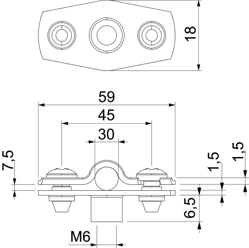 Abraçadeira metálica com rosca M6 25-30mm Aço inoxidável, livre de ferrugem 1.4301 A2 1.4301