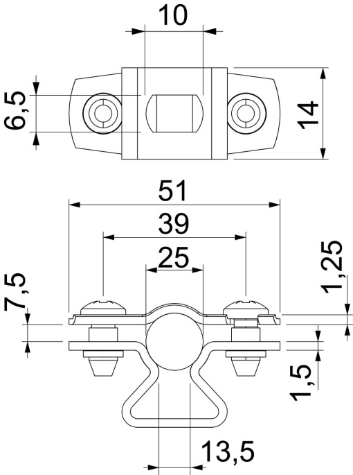 Abraçadeira metálica com furo oblongo 20-25mm Alumínio