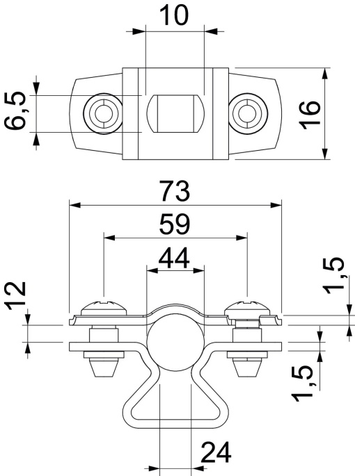 Abraçadeira metálica com furo oblongo 36-44mm Aço inoxidável 1.4571 A4 1.4571