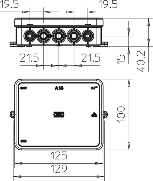 Caixa de derivação 125x100x38 Polietileno cinzento claro RAL 7035