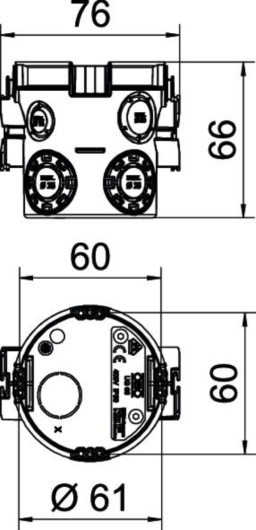 Caixa de aparelhagem UP Ø60mm, H66mm Polipropileno Jet black